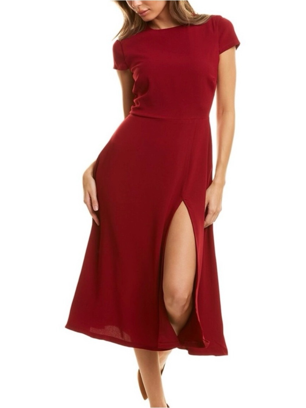 Alexia Admor Burgundy Midi Dress with High Side Slit